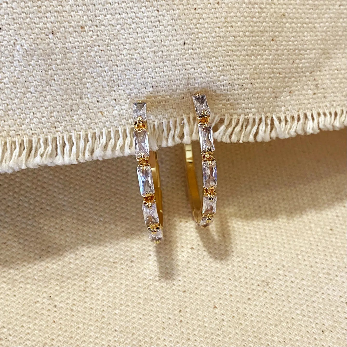 18k Gold Filled Baguette Cubic Zircon Hoop Earrings