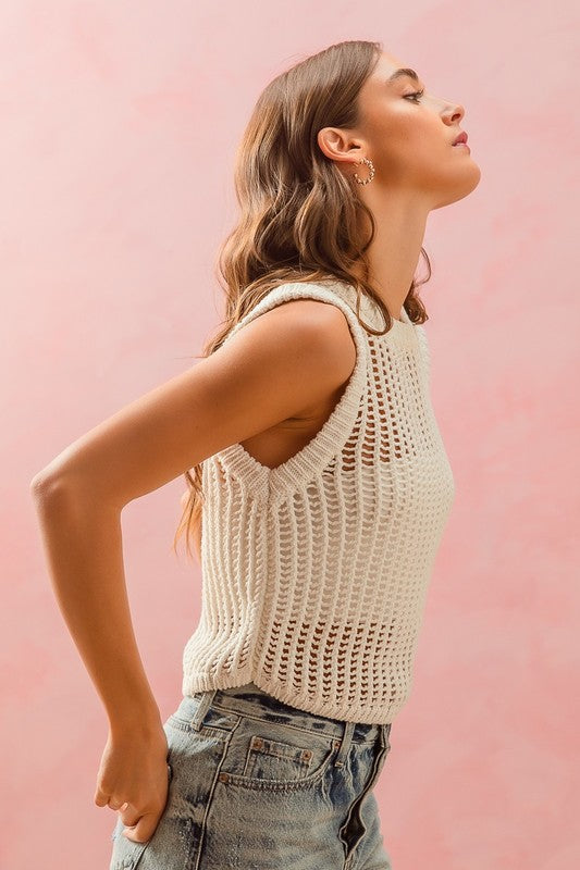 Open Knit Sleeveless Sweater Top