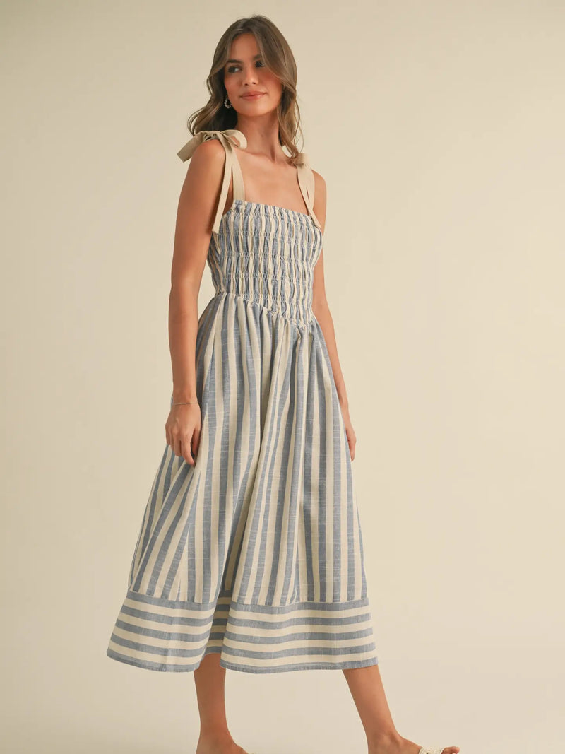 Chevron Smocked Midi Dress