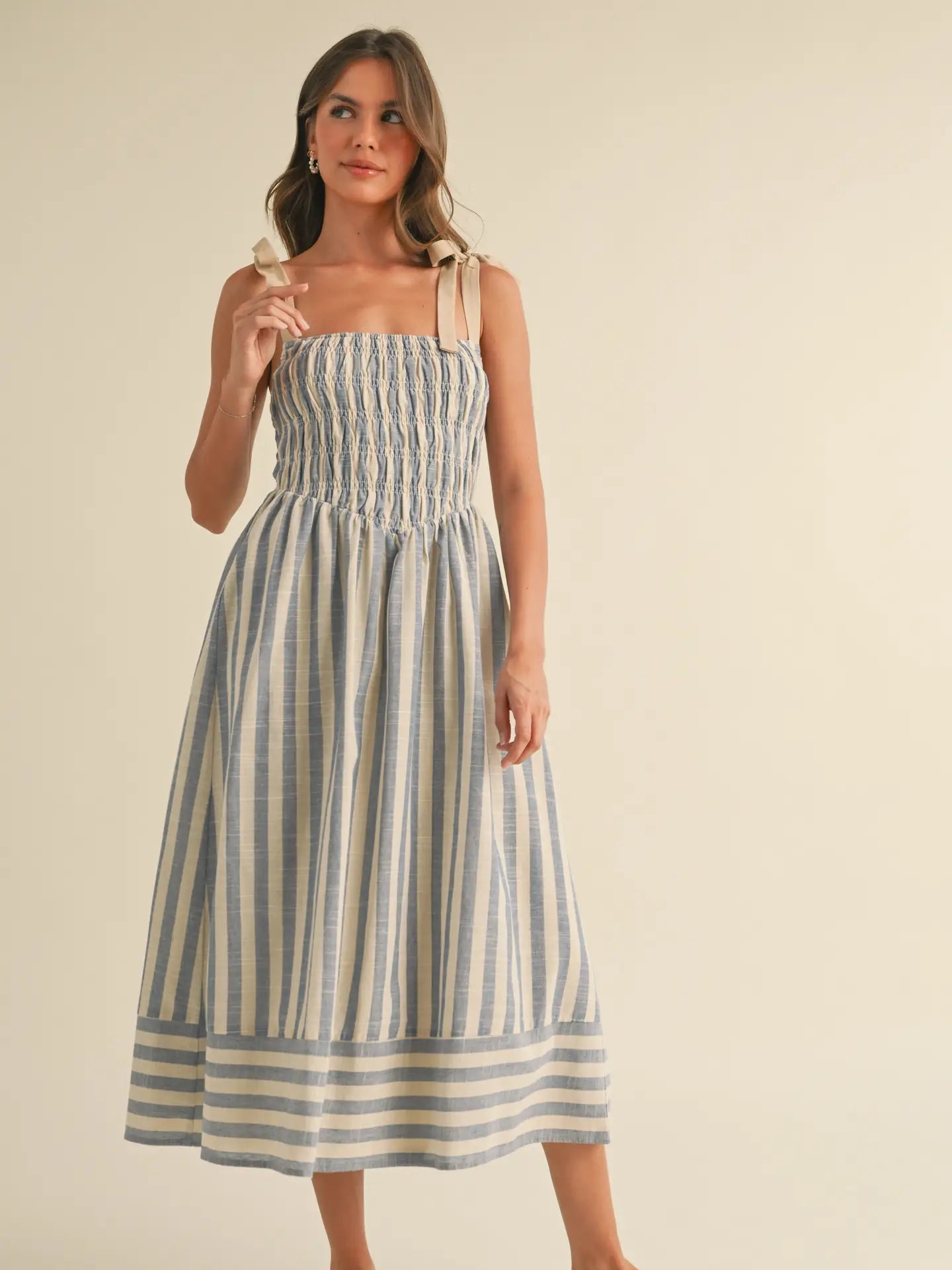 Chevron Smocked Midi Dress