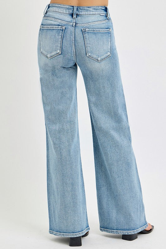 Risen Mid Rise Wide Jeans w/Front Patch Pocket