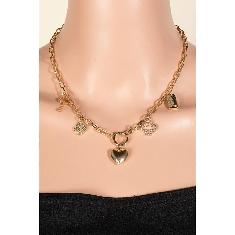 Heart and Key Charm Necklace