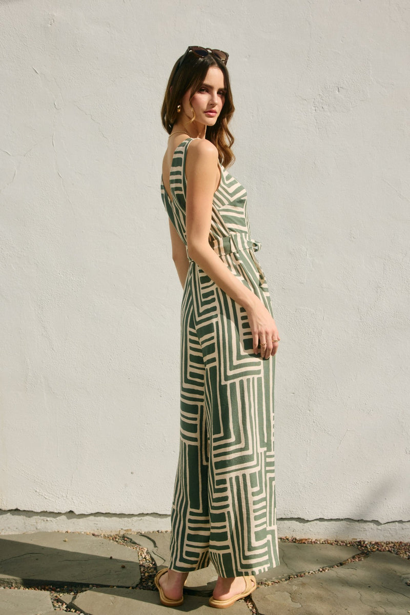 Runaway Button Down Sash Belt Jumpsuit