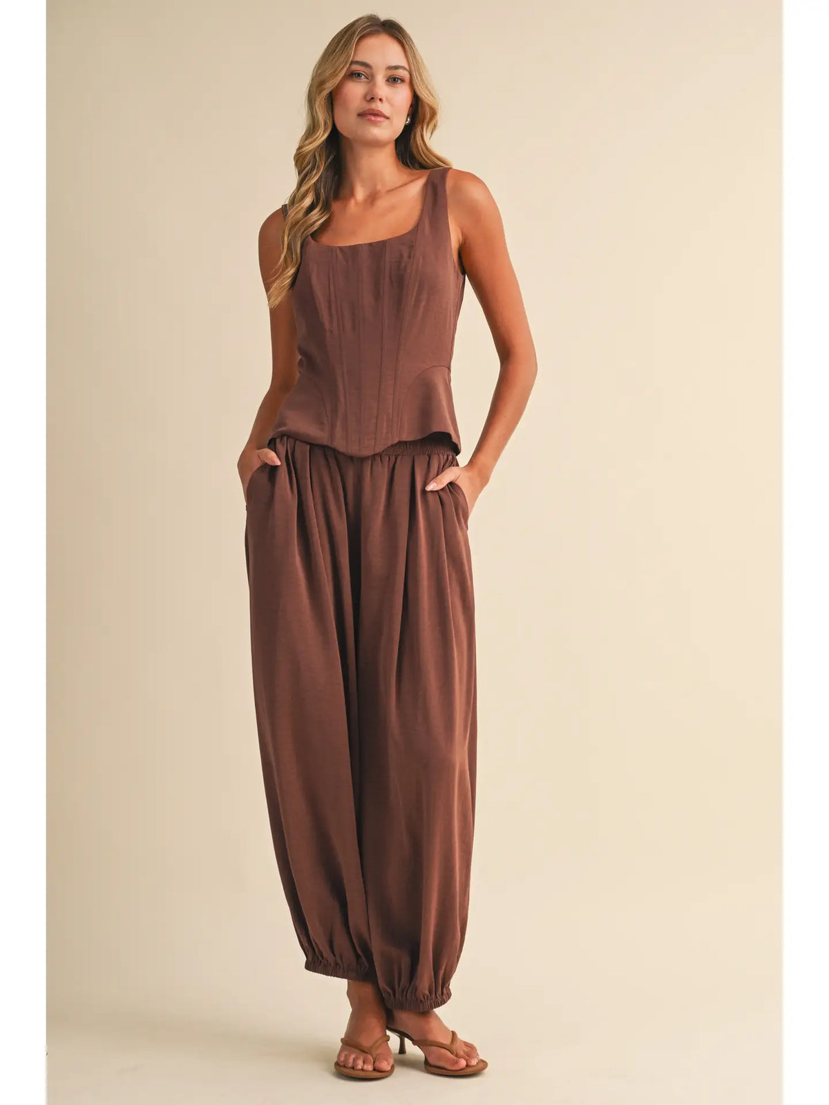 Pumpkin Spice Satin Corset And Balloon Pants