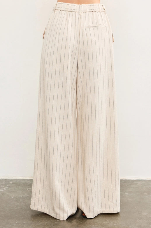 Wide Leg Linen Striped Pants