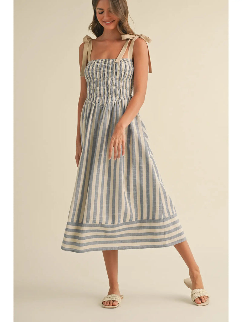 Chevron Smocked Midi Dress