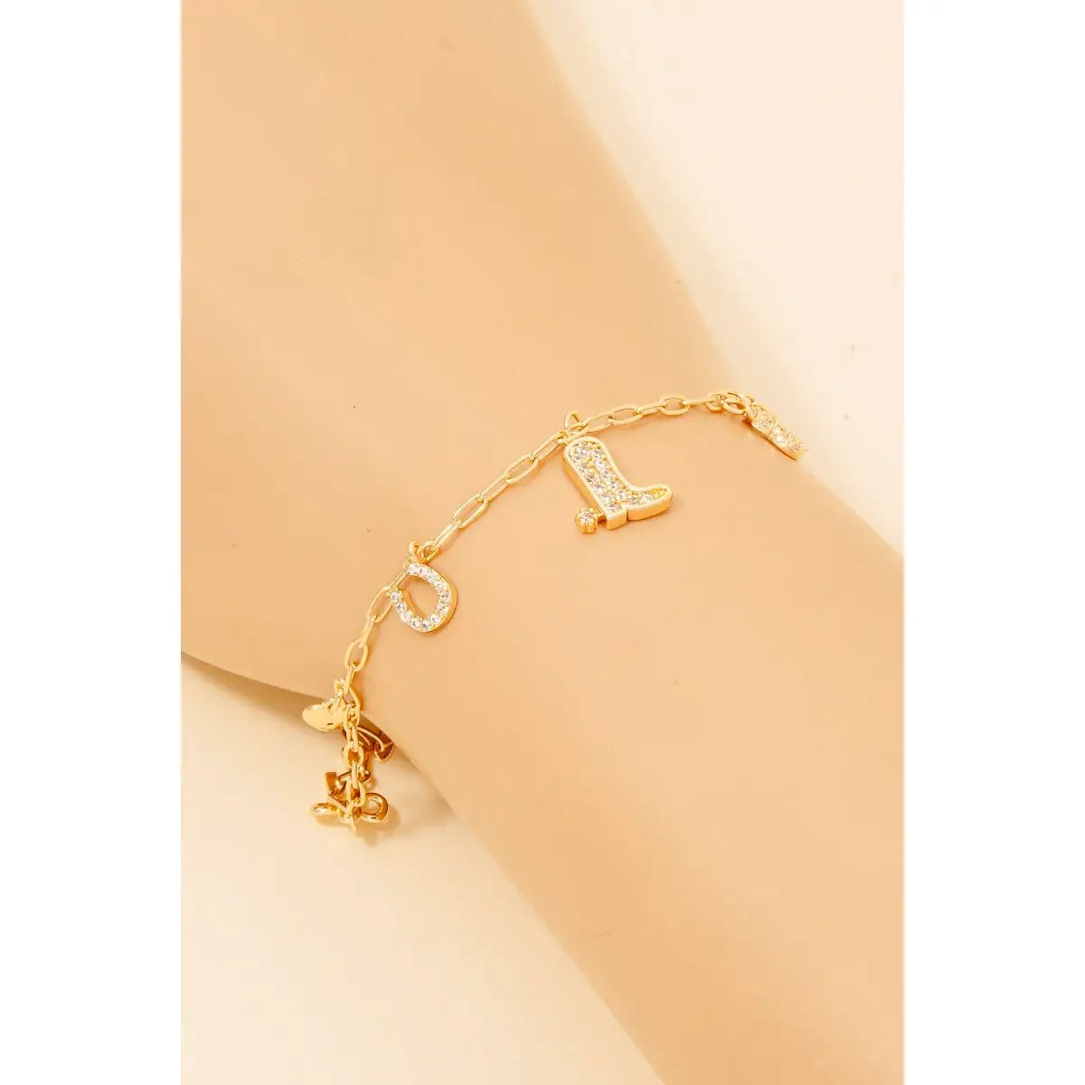 Western Clover Heart Cross Bow Seven Charm Chain Bracelet