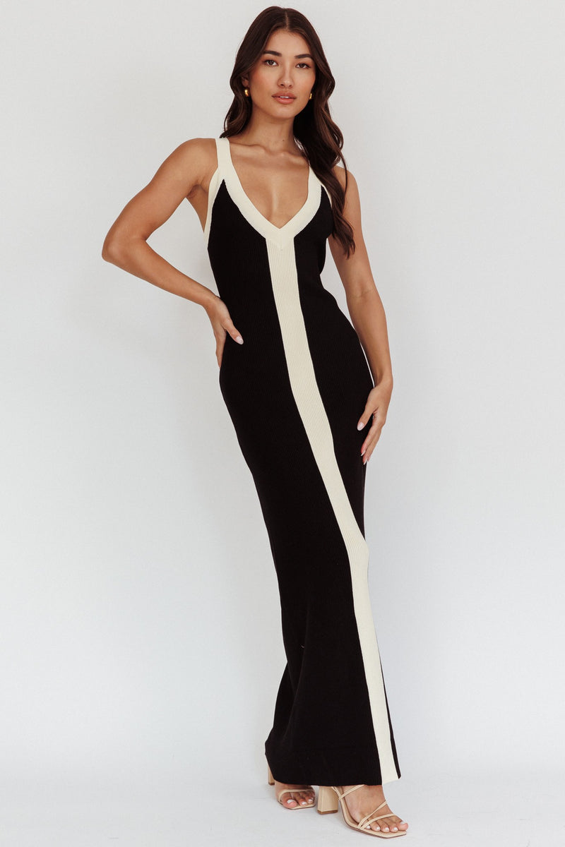 Two Tone V- Neck Maxi Dress