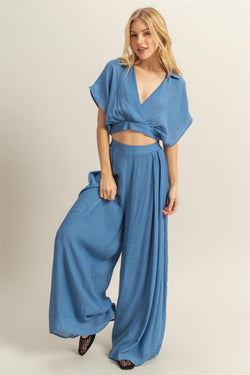 Surplice Top And Pleated Pants Set
