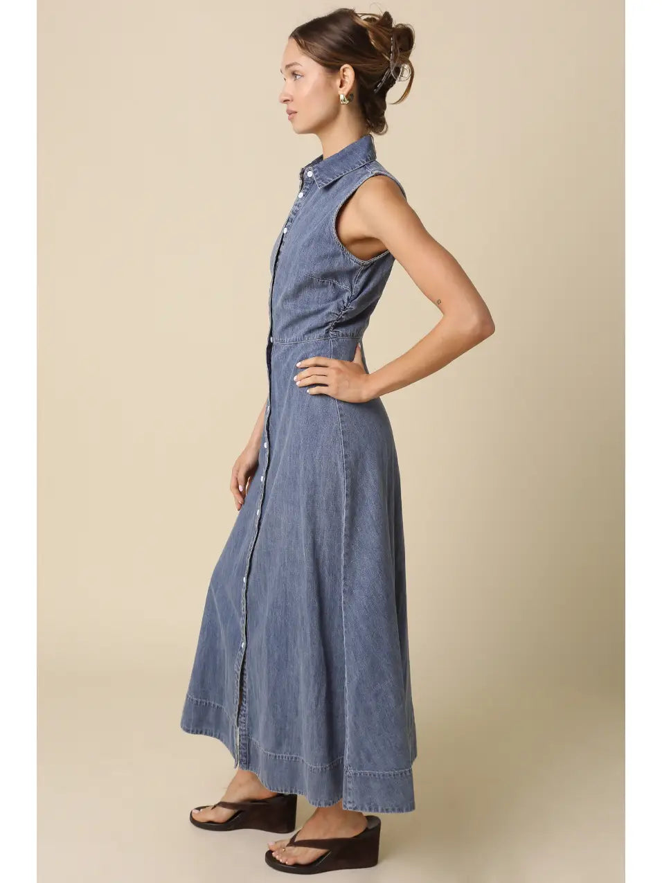 Elsie Button-Front Denim Maxi Dress