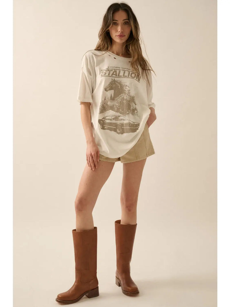 Stallion Distress Graphic Tee