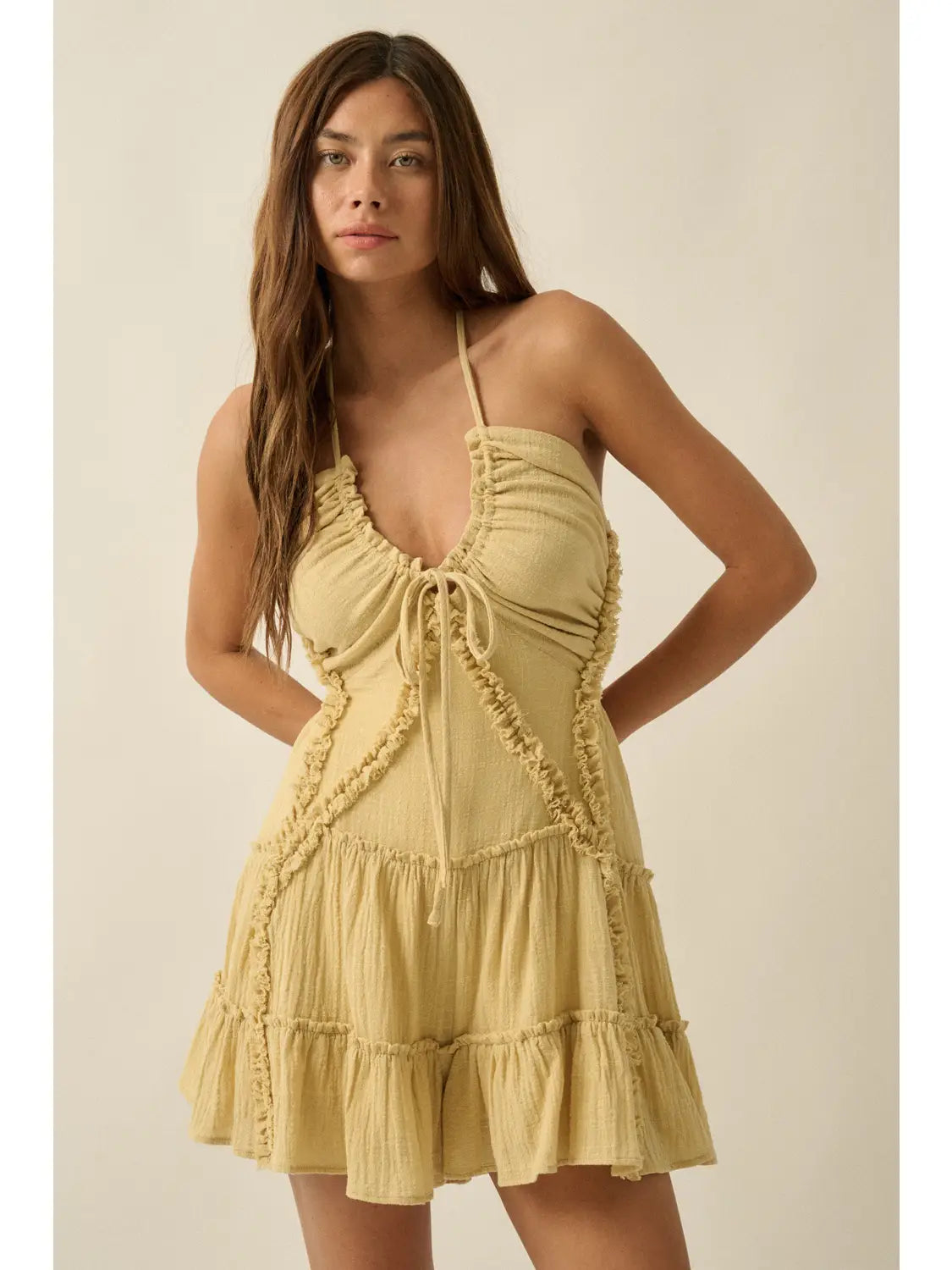 Cotton Gauze Tiered Ruffle Halter Romper