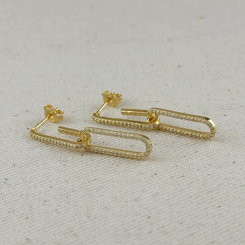 18k Gold Filled Cz Paperclip Drop Earrings