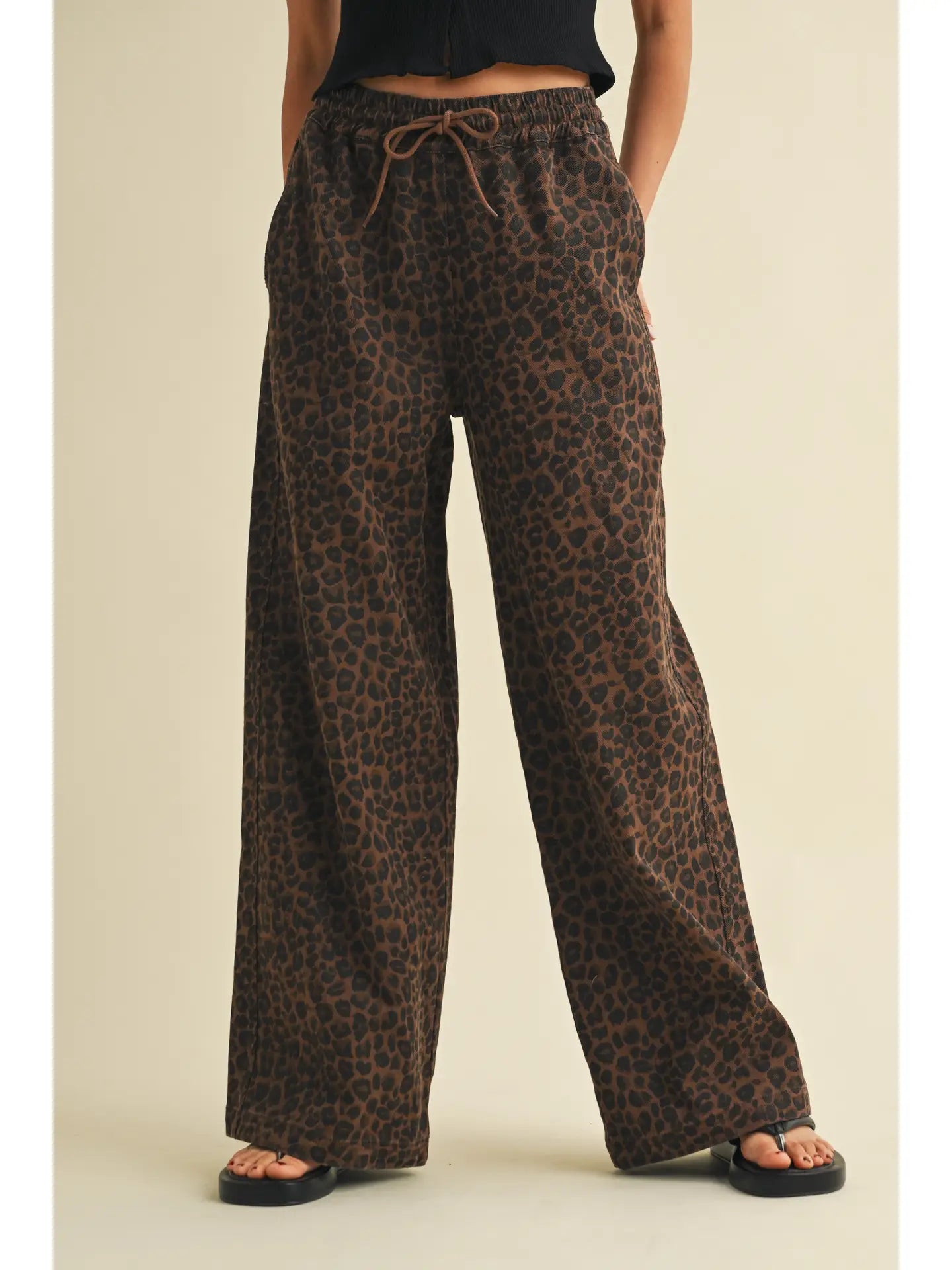 Leopard Wide Leg Denim Track Pant