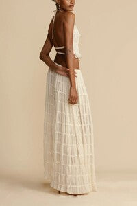 Ruched Halter Backless Top and Maxi Skirt Set