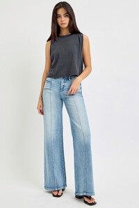 Risen Mid Rise Wide Jeans w/Front Patch Pocket