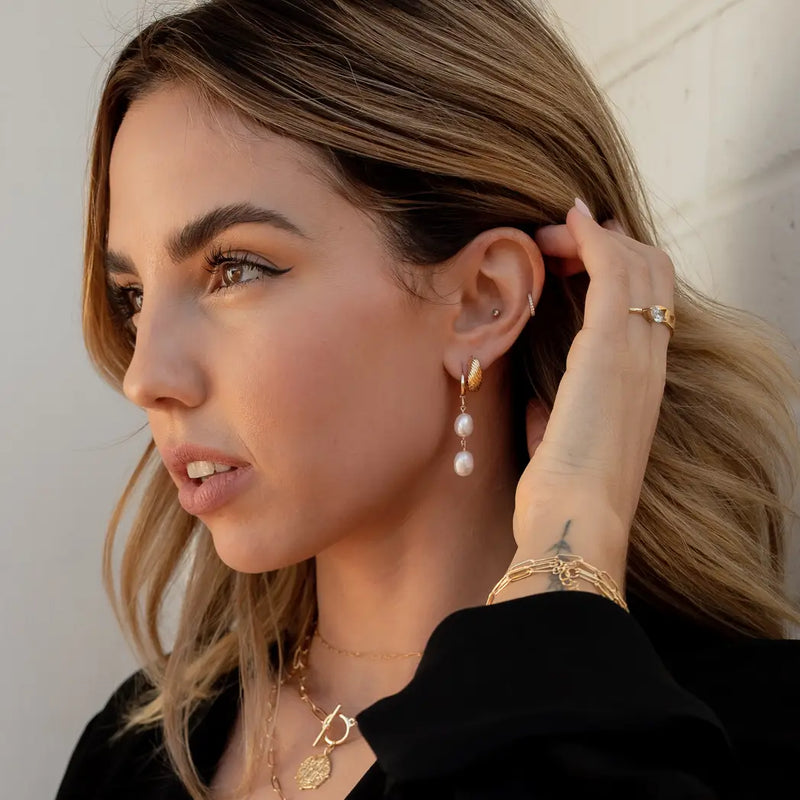 Double Pearl Hoops