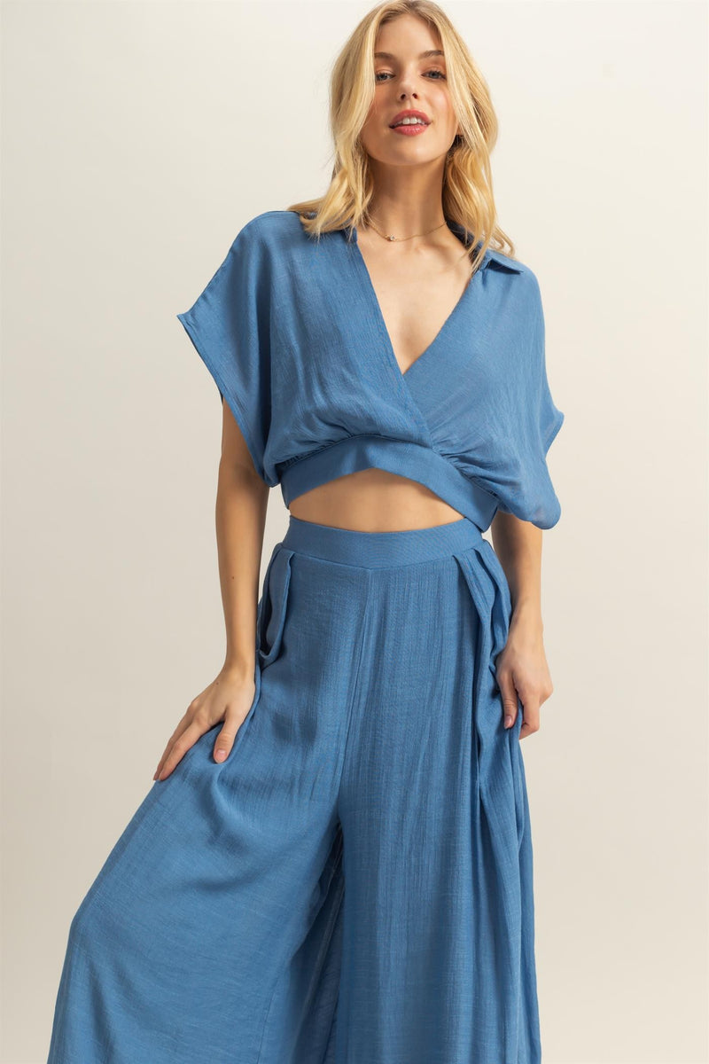 Surplice Top And Pleated Pants Set
