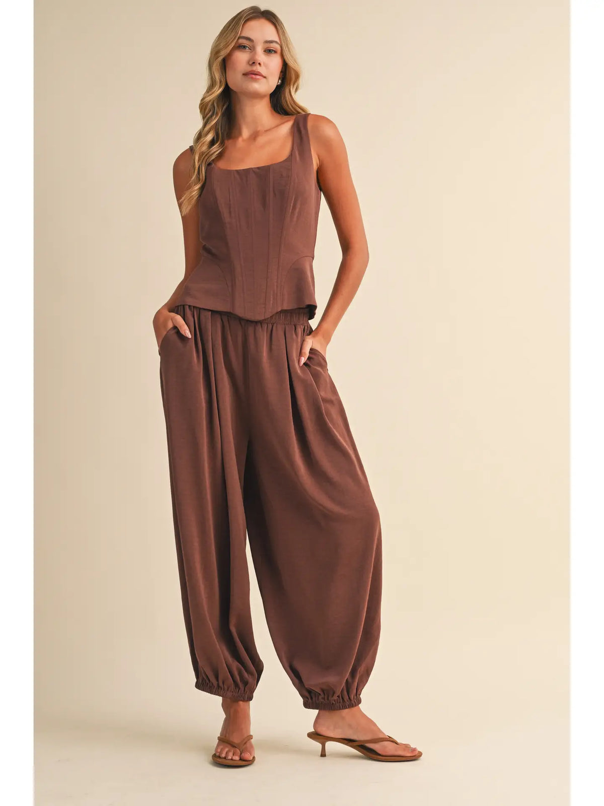 Pumpkin Spice Satin Corset And Balloon Pants