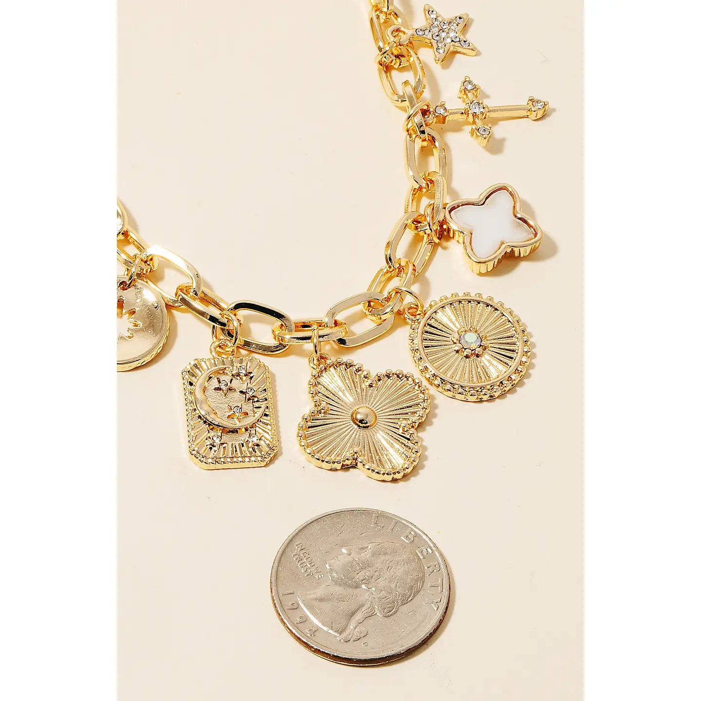 Multi Charms Chain Link Necklace