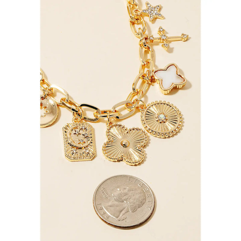 Multi Charms Chain Link Necklace