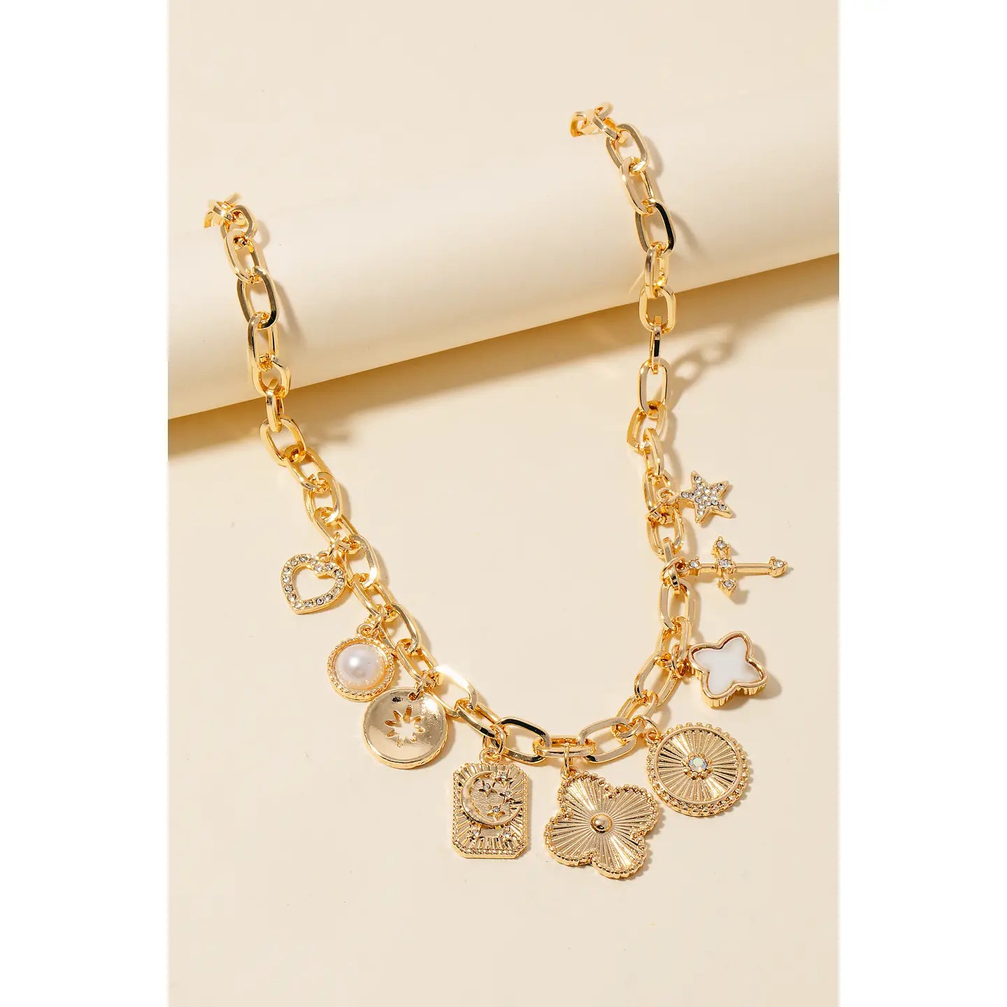 Multi Charms Chain Link Necklace