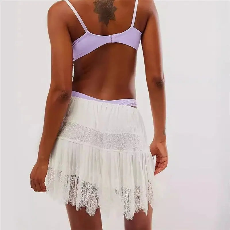 Irregular Hem High Lace mini Skirt