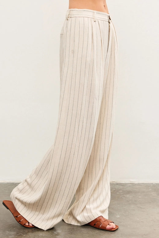 Wide Leg Linen Striped Pants