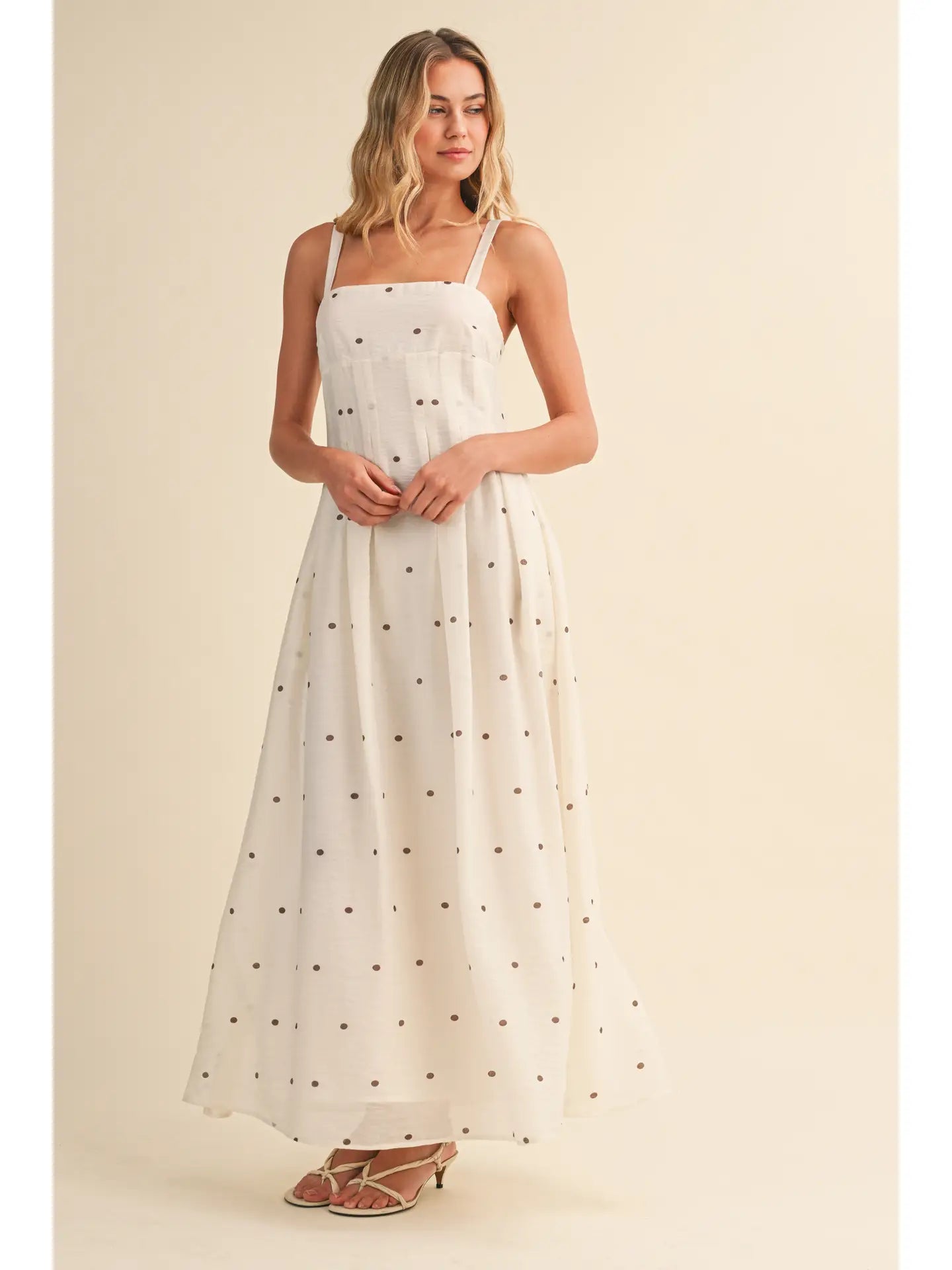 POLKA DOT PRINTED PIN TUCK MAXI DRESS