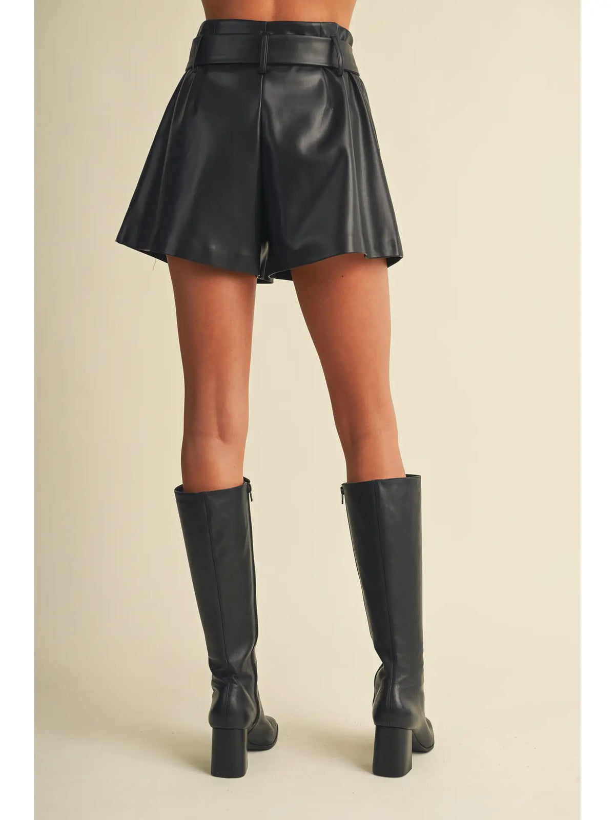 Buckle-Belt High-Waist Pleated Shorts