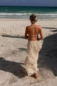 Ruched Halter Backless Top and Maxi Skirt Set