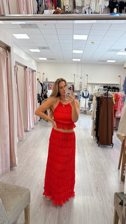 Crinkle Tie Top & Maxi Dress Set