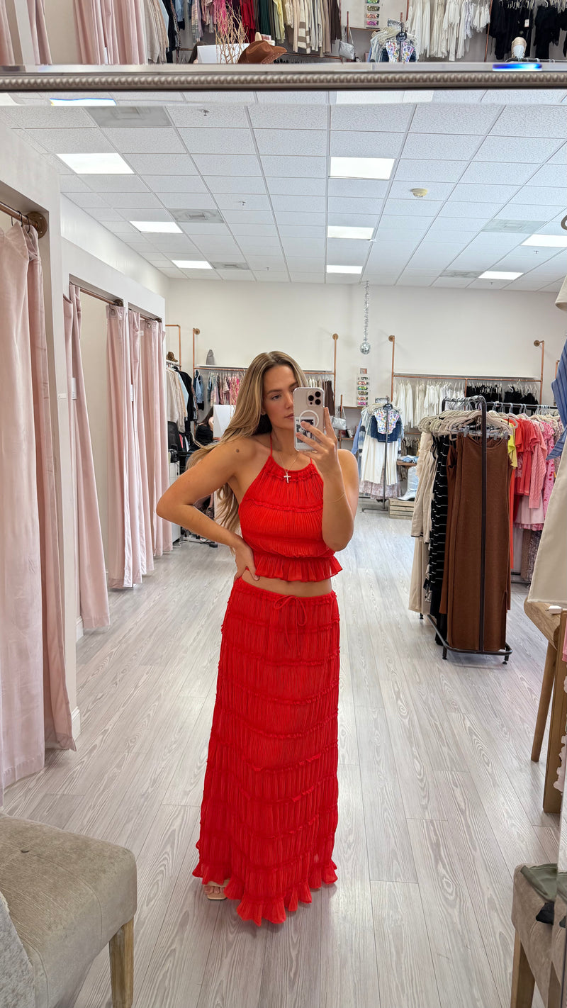 Crinkle Tie Top & Maxi Dress Set