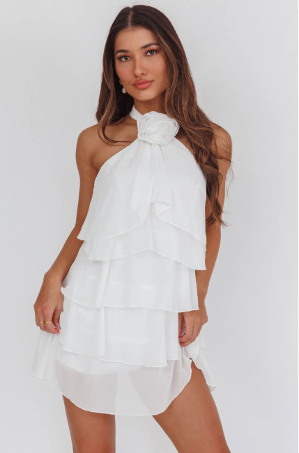 Halter Floral Tiered Mini Dress