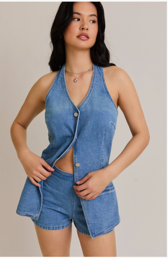 Vest Romper With Micro Shorts