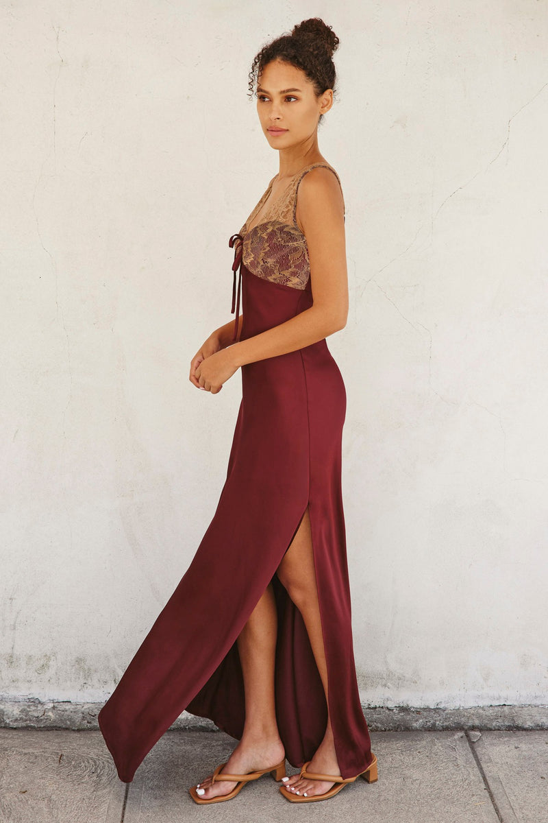 Lace And Satin Contrast Maxi Dress