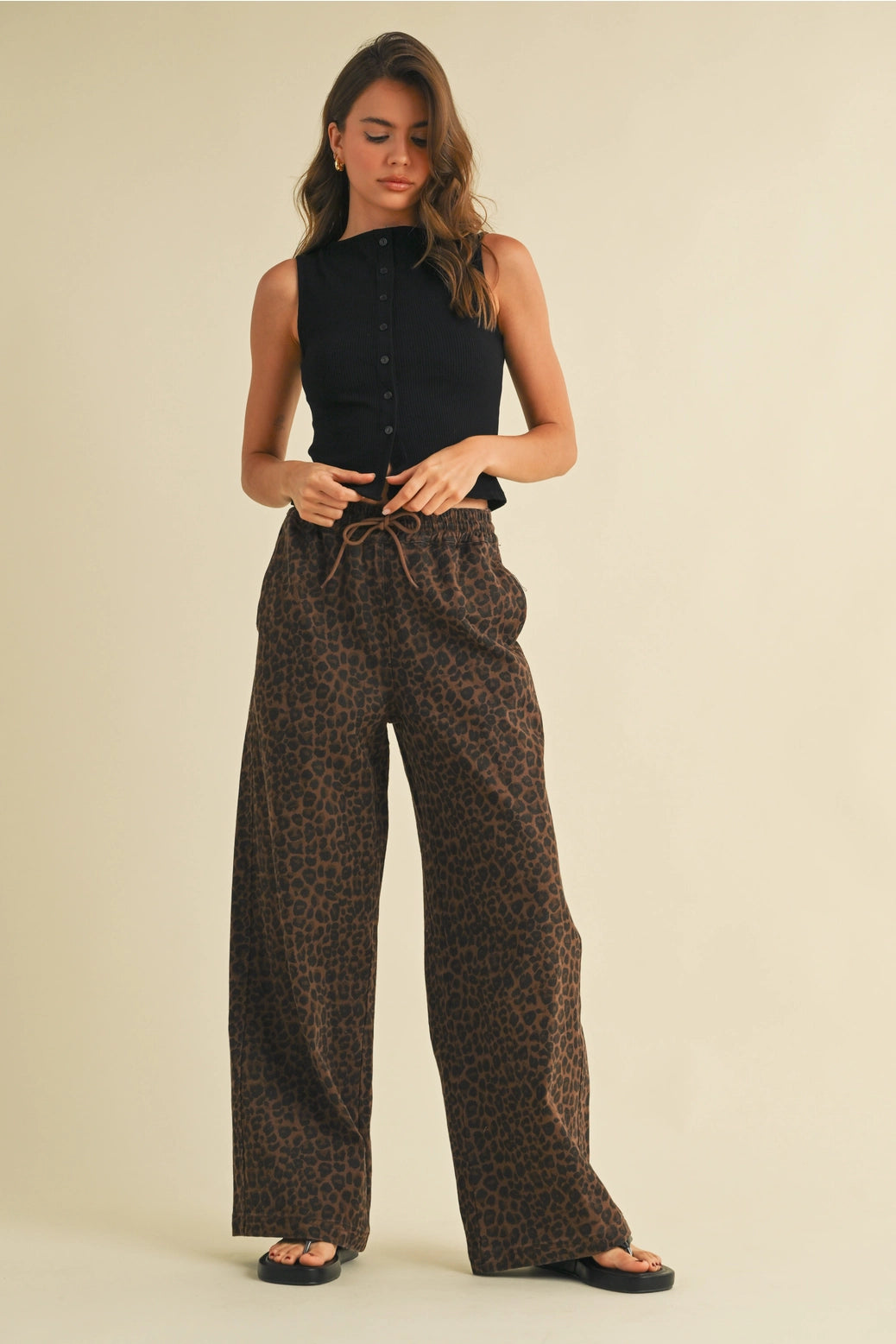 Leopard Wide Leg Denim Track Pant