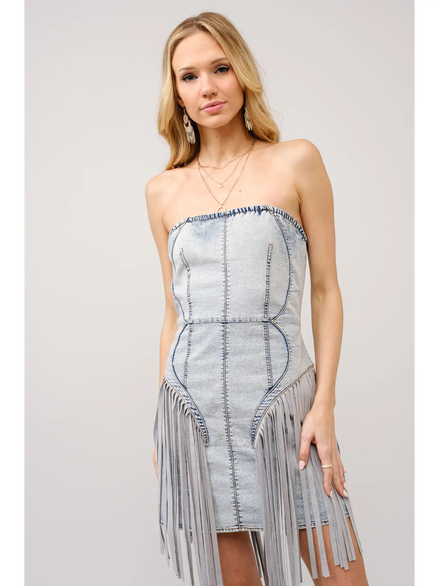 Fringe Buckle Denim Dress