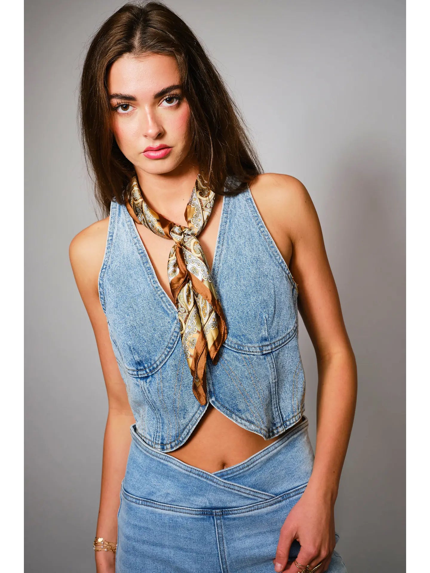 Plunge Crop Denim Top