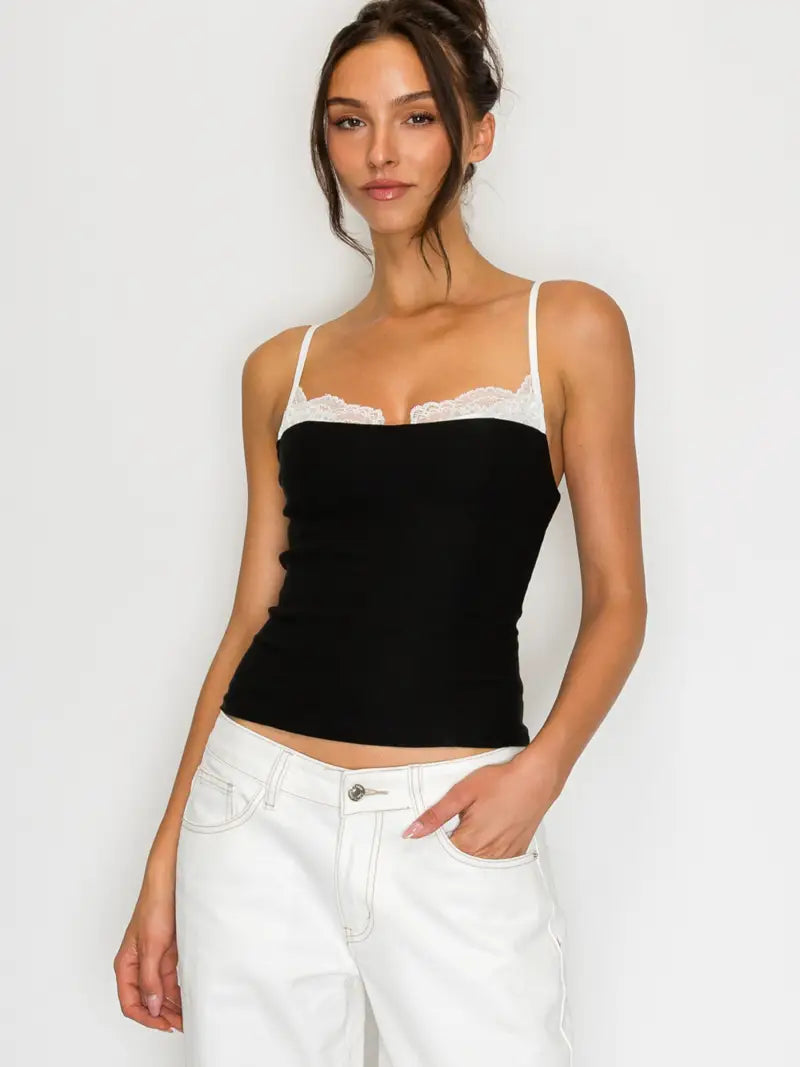 Lace Trim Contrast Cami Top