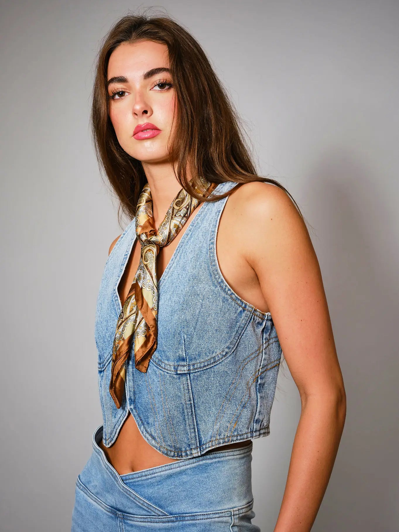 Plunge Crop Denim Top
