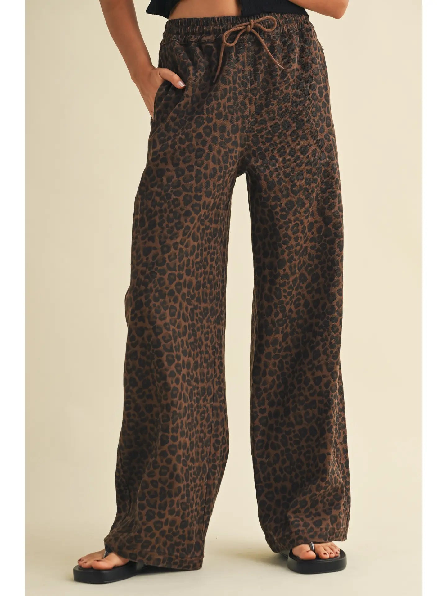 Leopard Wide Leg Denim Track Pant