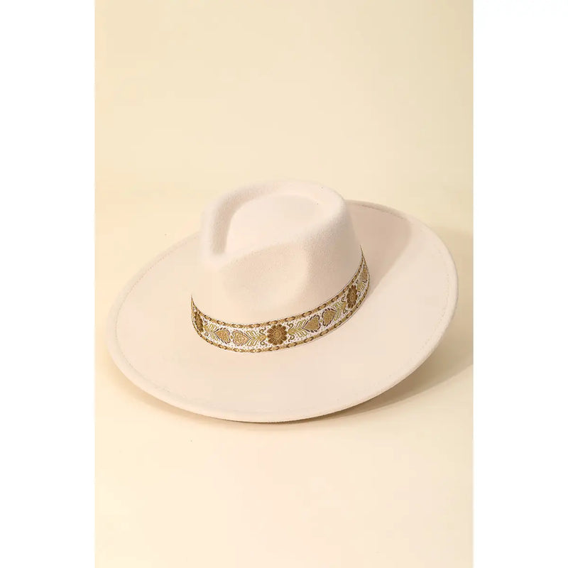 Embroidered Strap Fedora Fashion Hat