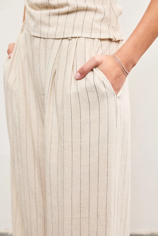 Wide Leg Linen Striped Pants