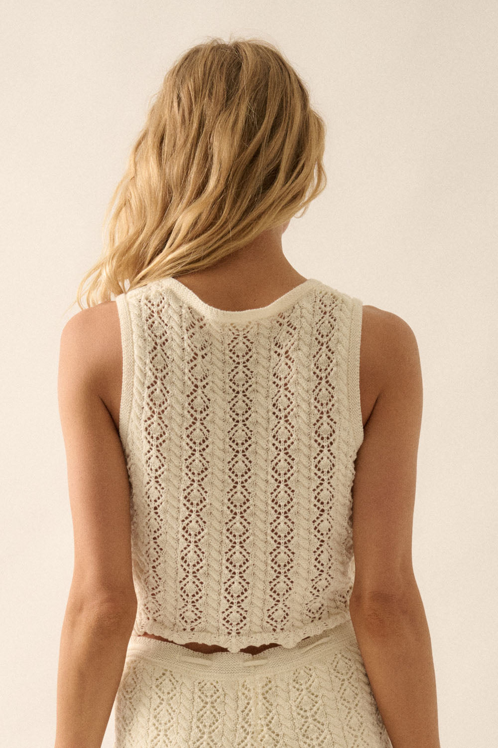 Pointelle Crochet Tie Tank Top