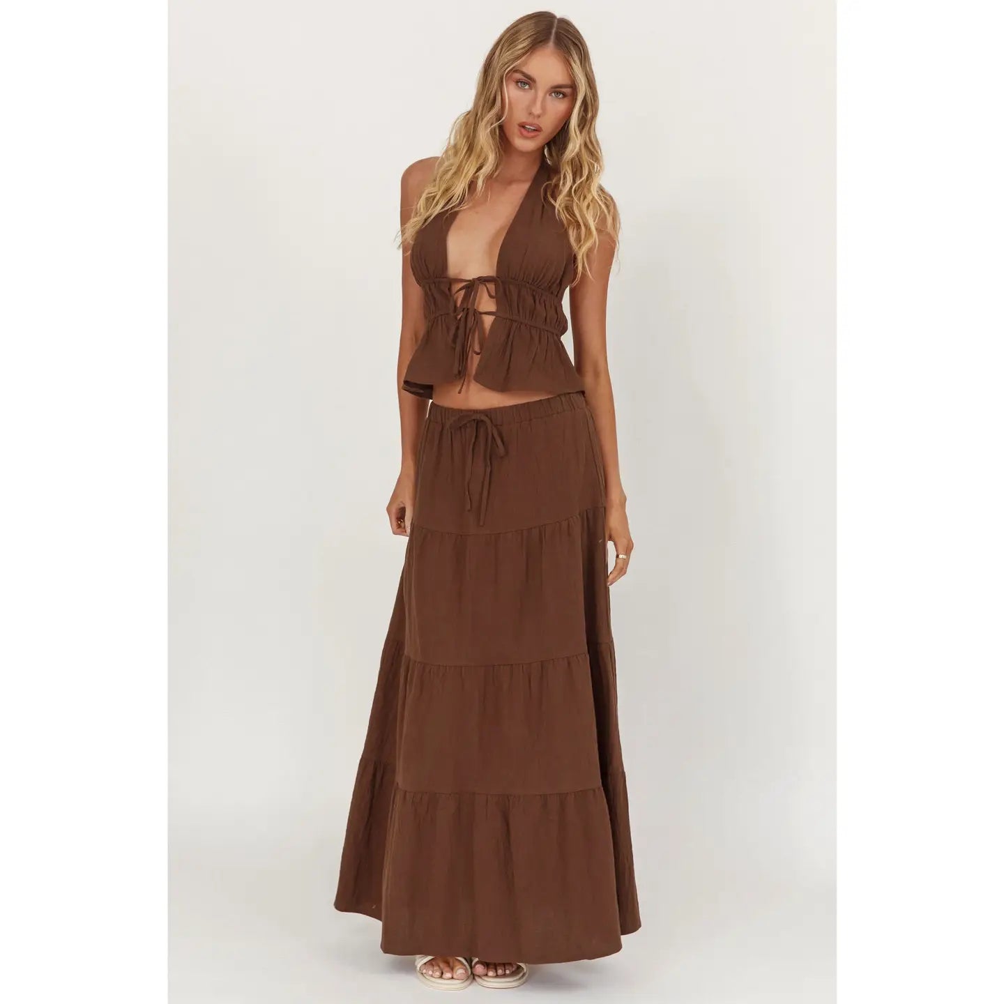 Cocoa Crop and Skirt Set