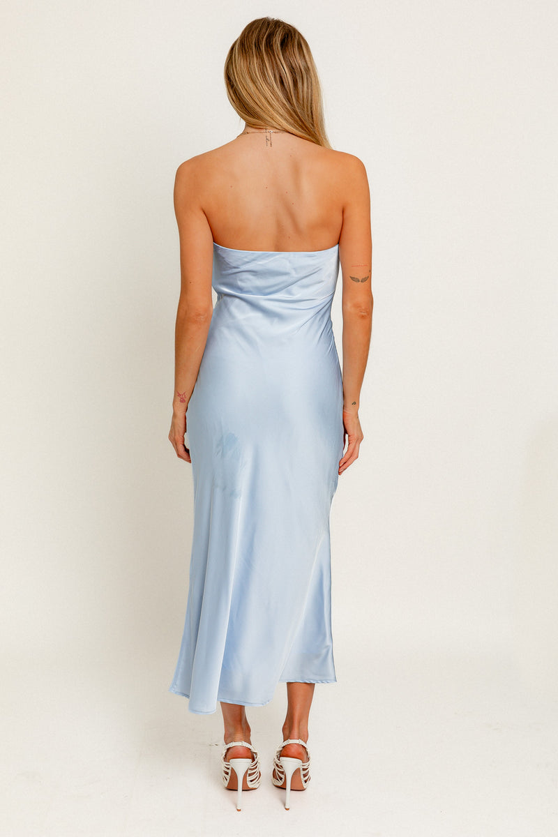 Cinderella Strapless Satin Midi Dress