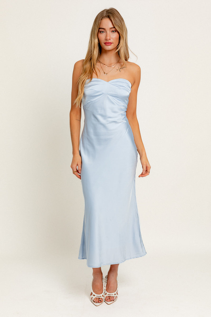 Cinderella Strapless Satin Midi Dress