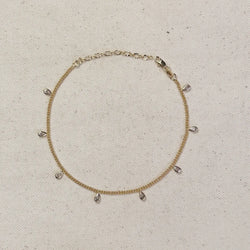 18k Gold Filled 2mm Curb Chain with Bezel Cz Drops Anklet