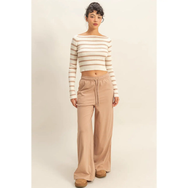 Striped Boatneck  Crop Knit Top